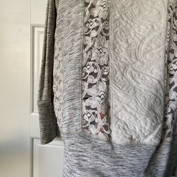 Anthropologie Heathered Gray and Lace Cardigan - Picture 5 of 6